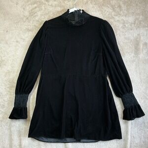 ZARA Dress XXL Black Velvet Mini High Neck Ruffle Whimsygoth Party Minimalist